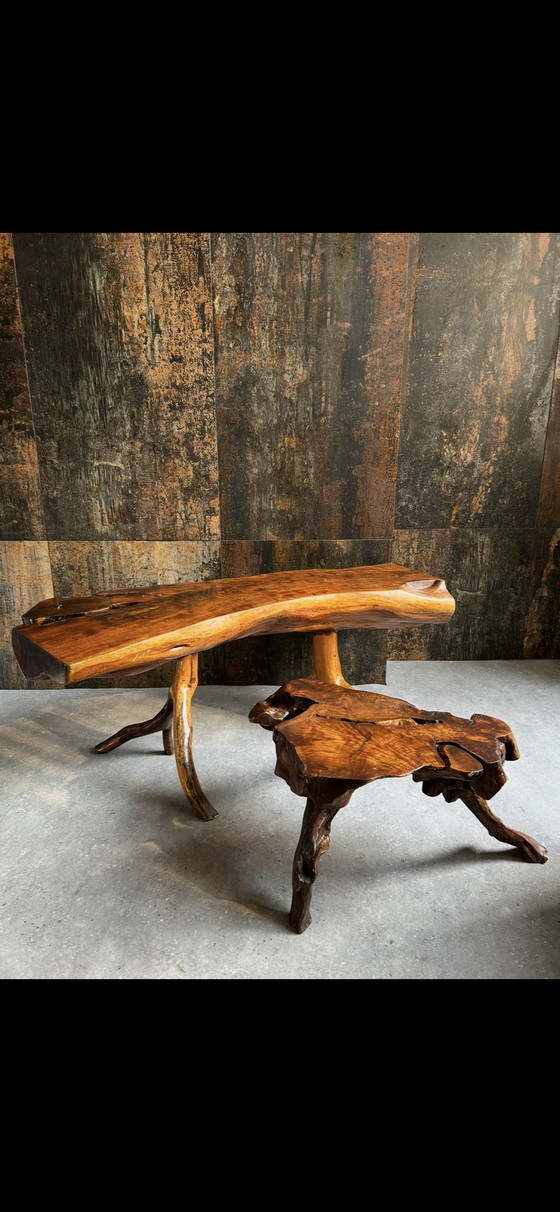 Image 1 of Set originele vintage boomstam salon tafels