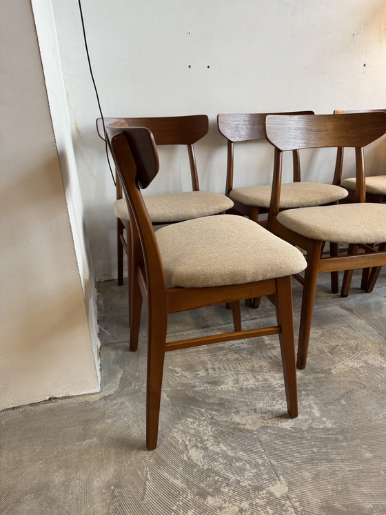 Image 1 of Set van 6 Deense 60-er jaren teakhouten eetkamerstoelen