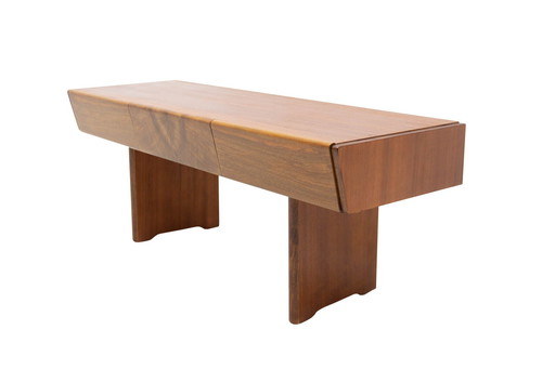 Table basse en noyer avec tiroirs, Tchécoslovaquie, années 70