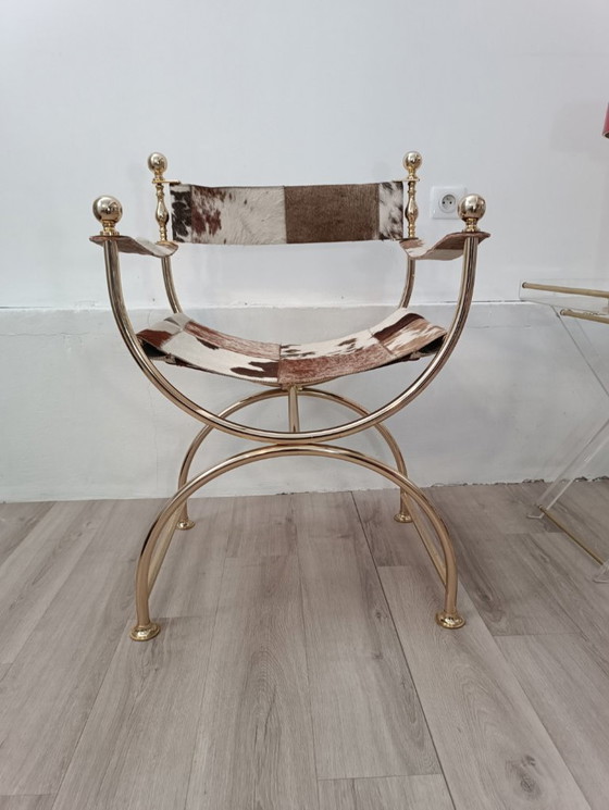 Image 1 of Leather and brass accent chair by Simon Disegno, Italy, 1970