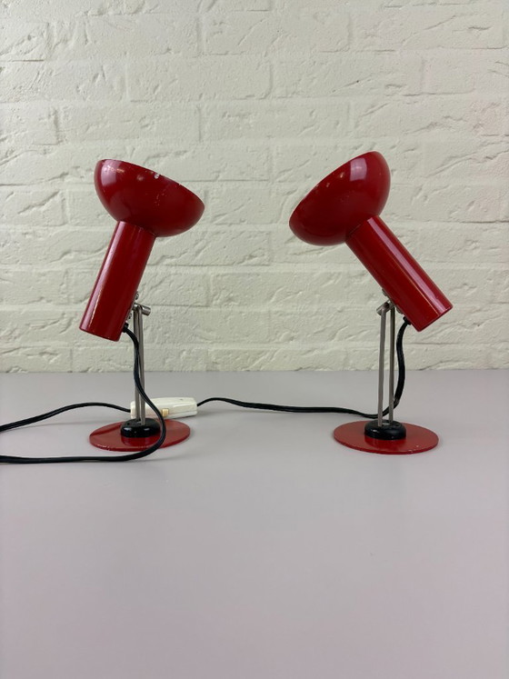 Image 1 of Set of 2 Vintage GDR Space Age Table Lamps – 1960s – Red
