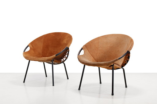 Deux chaises ballon vintage en daim de Lusch Erzeugnis
