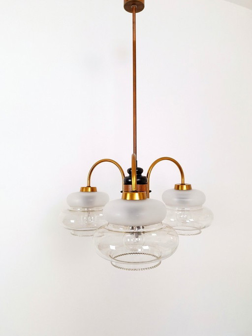 Vintage 1970s Chandelier / Mid Century Modern Three Arm Pendant Light