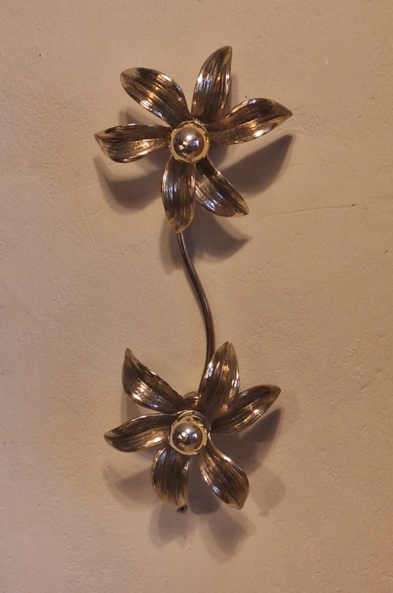 Image 1 of Messing, organisch gevormde dubbele plafond- of wandlamp, jaren 70