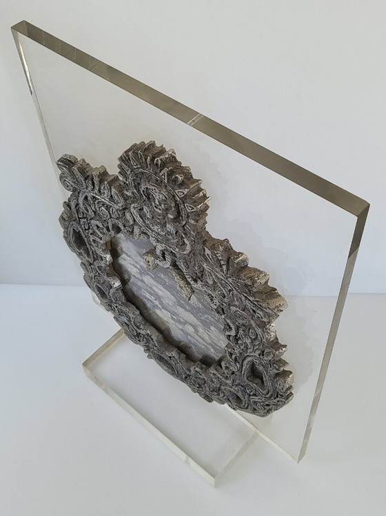 Image 1 of MAGNIFICENT VINTAGE ANTIQUE MIRROR WITH SNAKES ON A PLEXIGLAS BASE, 1970