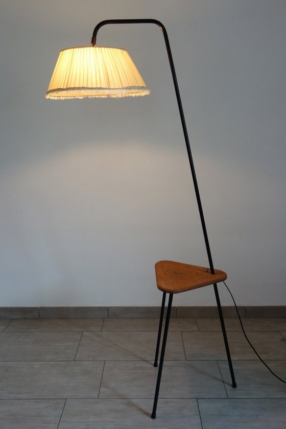 Image 1 of Tripod metal floor lamp with shelf, 1950s/60s, France