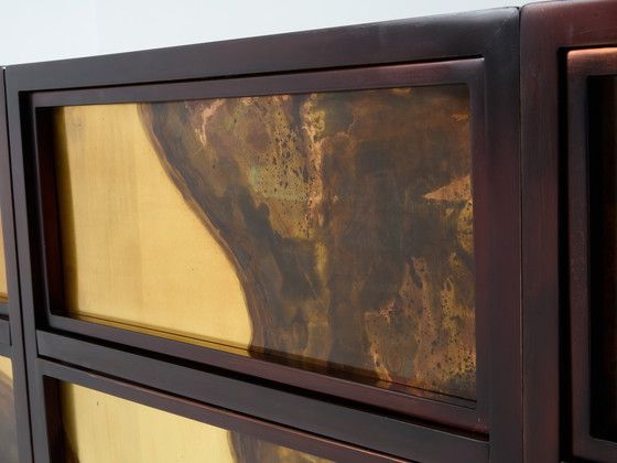 Image 1 of Isabelle and Richard Faure Oxidized Brass Bar Cabinet Counters 1970s