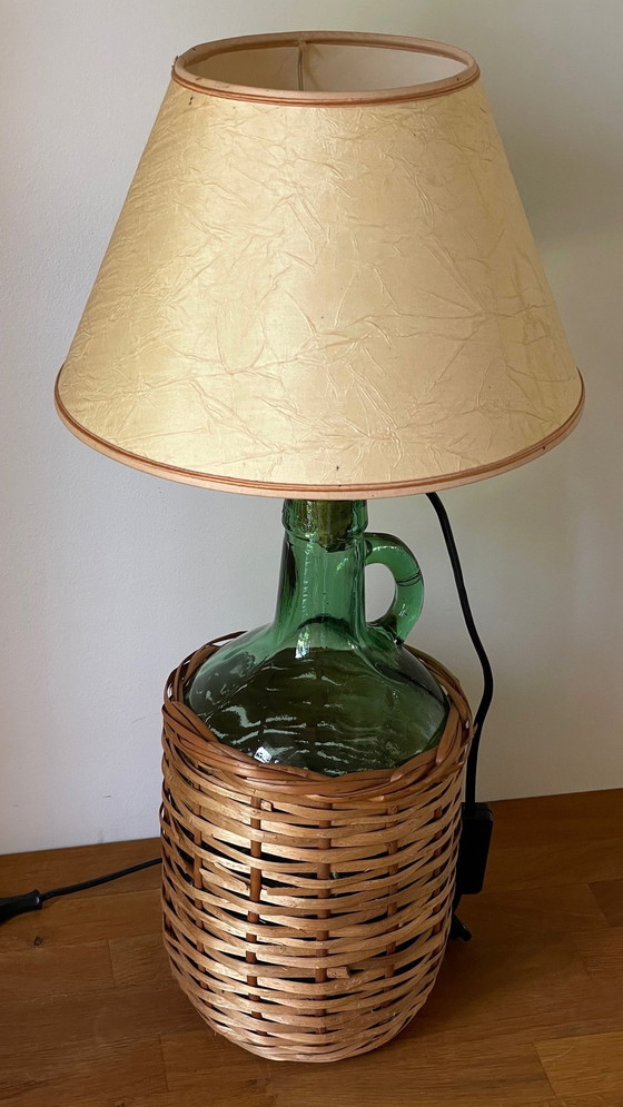 Image 1 of Lampe Dame Jeanne Verte Rotin Viresa Vintage