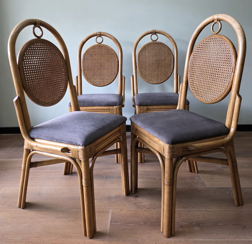 Vintage rotan stoelen met cane rug | set van 4