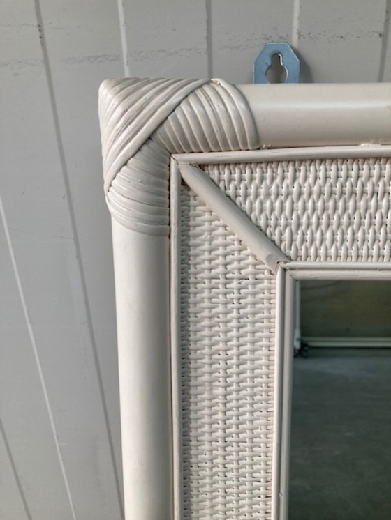 Image 1 of Specchio vintage in rattan e bambù bianco sporco, anni 70/80