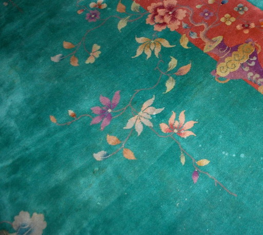 Alfombra china antigua Art Déco hecha a mano, 273 cm x 356 cm (8,10' × 11,7'), década de 1920 - 1B462