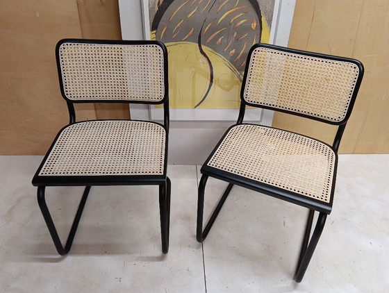 Image 1 of ALIVARMVSEVM 104. SET of 2 CESCA B32 Chairs (NEW) in Black Frame Limited Edition 