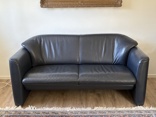 Leolux Tweezitsbank en Fauteuil Blauw Leer