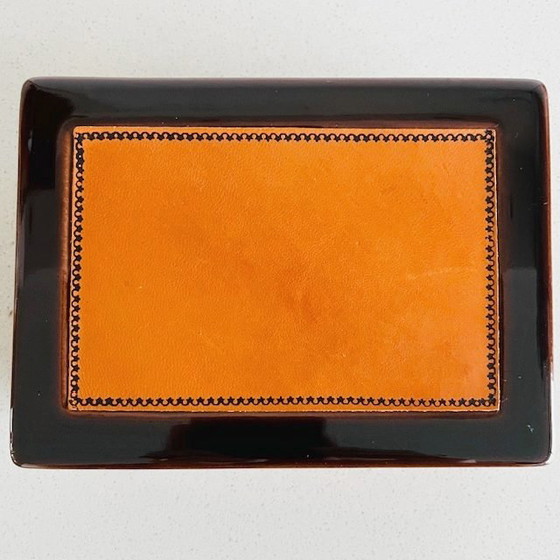 Image 1 of Vintage mid-century SC3 Italy jewelry box nubuck ceramic leather 1970s