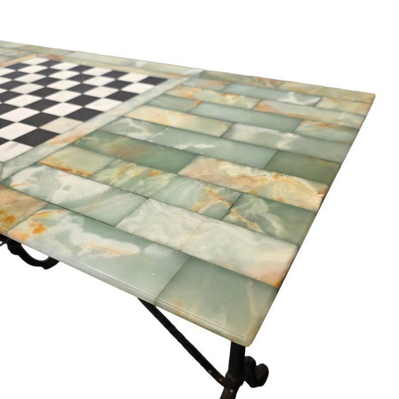 Image 1 of Table vintage en marbre onyx avec plateau à damier/échecs