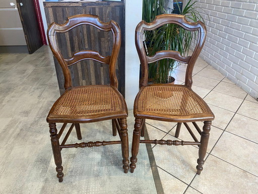 Coppia N2 di sedie antiche in canna e legno del 1900