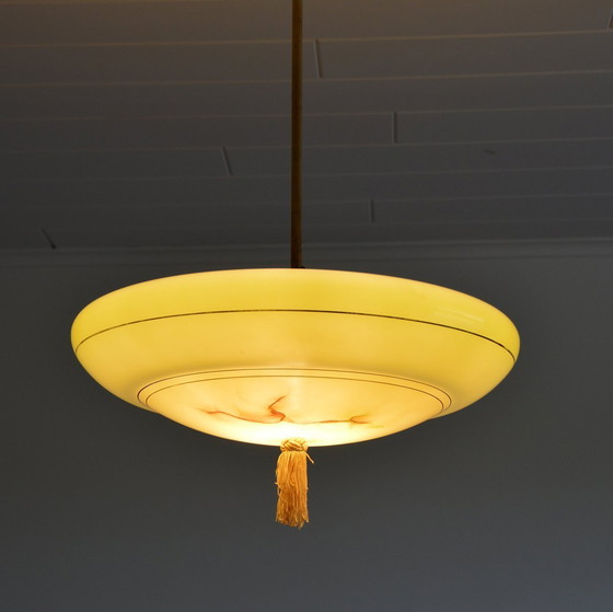 Image 1 of Hanglamp Opaline Geel Art Deco 1930