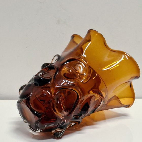 Image 1 of Vintage Amber Napkin or Handkerchief Vase in the style of Jan Beranek