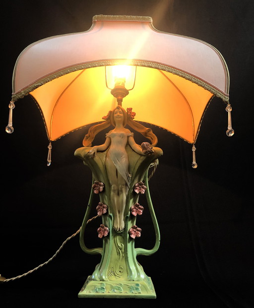 Large Vintage Table Lamp - Siren - Robert Pfeffer - Art Nouveau - 1920