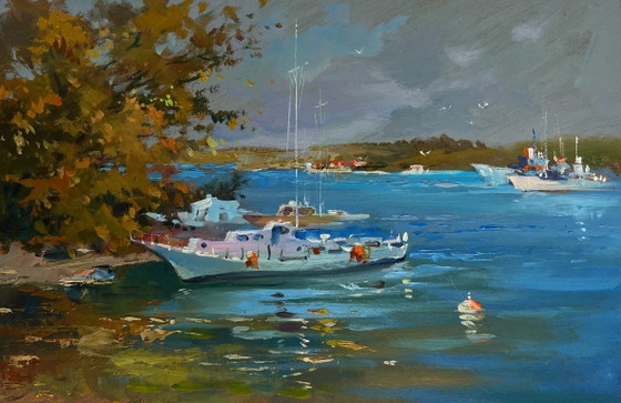 Image 1 of Original Oil Painting Coastal River Landscape A storm is coming