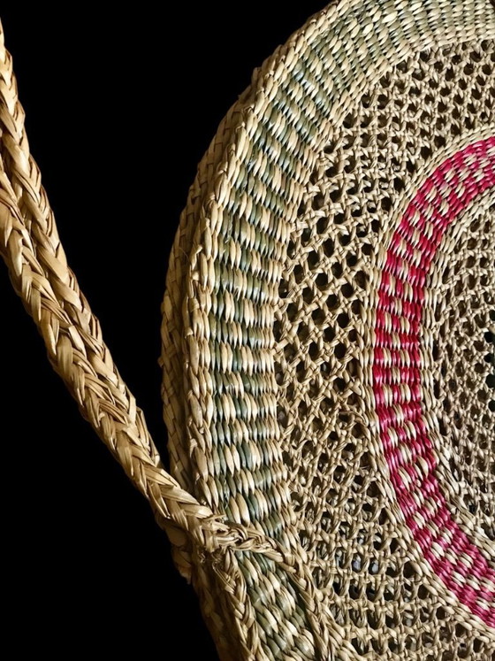 Image 1 of Grote ronde draagtas van riet