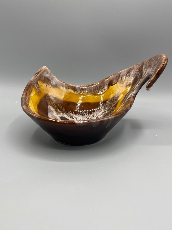 Sculpturaal geglazuurd keramisch dienblad – Bruine en amberkleurige flambé glazuren – Vallauris – Servies (photo 2 of 7)