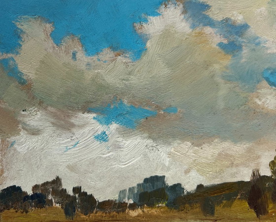 Image 1 of Original Oil Painting Gloomy River Landscape The flow of time and nature