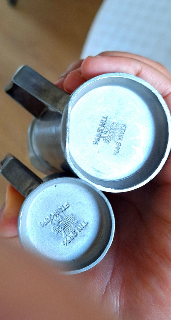 Vintage Belgische Geerinck 94% Tin Maatbekers / Steins - Set van 2 – Greenick, Keukenaccessoires, Metal (photo 2 of 6)