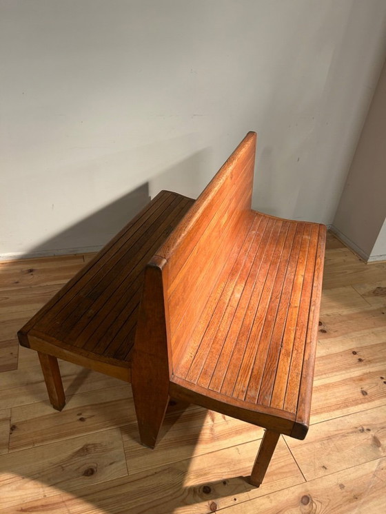 Image 1 of Banc de train industriel vintage 1950s