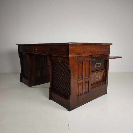 Image 1 of Escritorio antiguo de roble de Stolzenberg – escritorio con tapa enrollable – ca. 1880