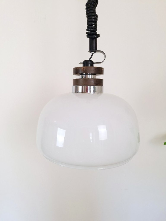 Image 1 of Vintage Opal Glass Pendant Light, Yugoslavia 1970s Hanging Lamp