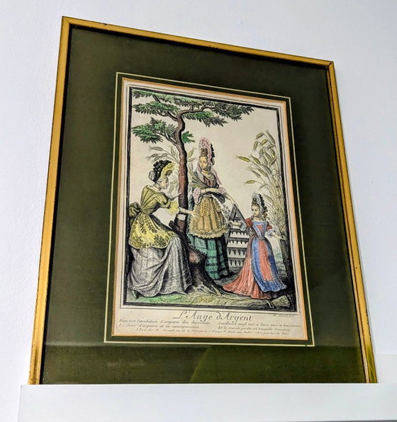 19th century. Antique colored copper engraving L’Âge d’Argent – ​​framed – Paintings & Drawings, Paper (photo 6 of 11)