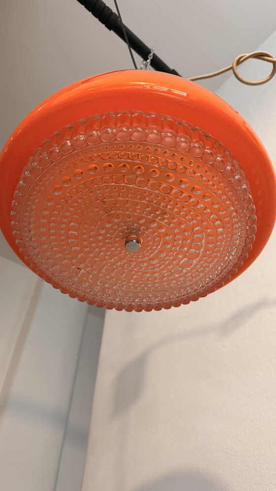 Suspension Peill & Putzler style Space Age – Années 1970 – Orange – Ø 36 cm – Design vintage – Glass, Chrome (photo 6 of 9)