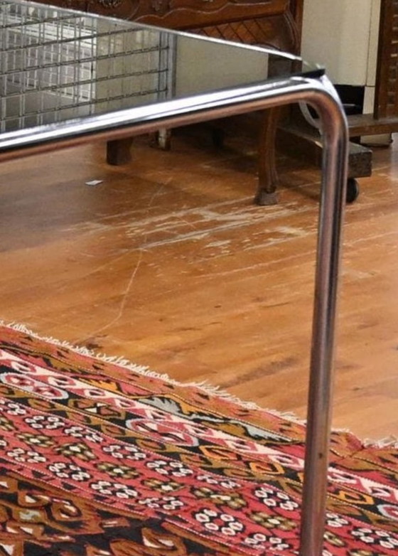 Image 1 of Vintage rectangular dining table with smoked glass and chrome