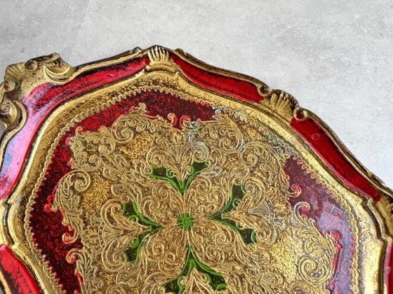 1x Vintage Florentine Red and Gold Tray – Table accessories, Wood (photo 3 of 6)