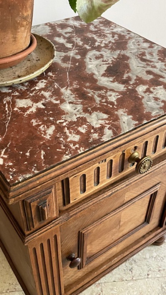 Image 1 of TABLE de Chevet Ancienne Bois et MARBRE