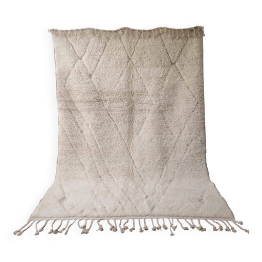 Grande Tappeto Beni Ouarain Autentico, Ecru con Motivo a Diamanti - 300x200cm