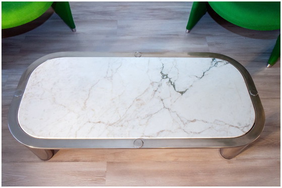 Image 1 of Marble and chrome steel coffee table, Italian design 1970