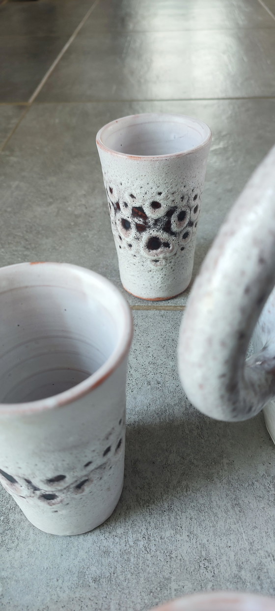 Image 1 of Geëmailleerd aardewerk sinaasappelservies uit de jaren 60