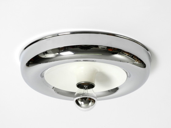 Image 1 of Ronde verchroomde plafond- of wandlamp uit Italië | origineel Mid Century space age ontwerp