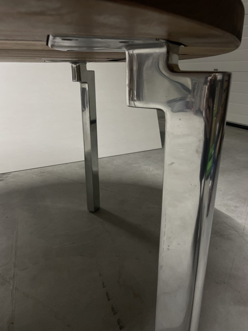 Leolux Coffee Table, Solid Walnut Leaf and Chrome Legs