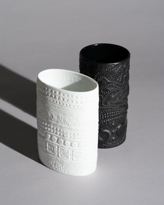Image 1 of Martin Freyer Rosenthal Studio-Linie Bisque Porcelain Relief Brutalist Vase Duo