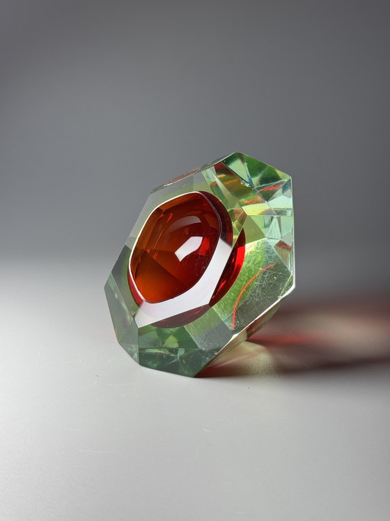 Image 1 of SEGUSO - Flavio Poli, Murano – Two-Tone Sommerso Crystal Bowl (Uranium & Ruby), 1950s