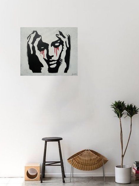 Décoration Murale du Peintre 2LUSS'ART: Peinture Acrylique Titrée "HURLEMENTS SILENCIEUX". Format F10 (55 x 46 cms)