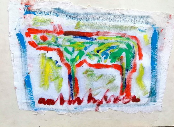 Image 1 of Anton Heyboer "Tier" Olio su carta di cotone