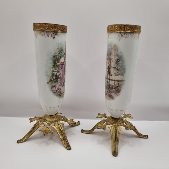 Image 1 of French porcelain castle vases, 19th century