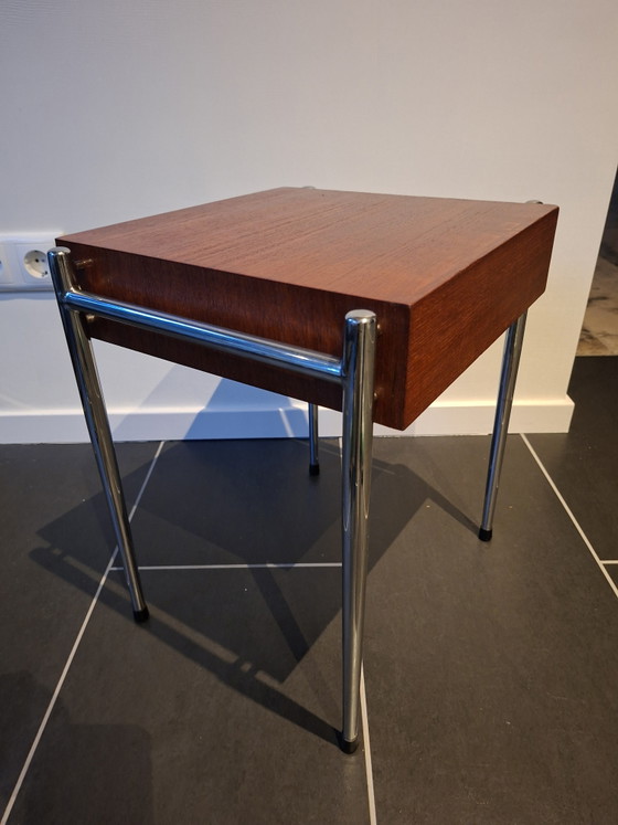 Tavolino anni Sessanta con cassetto contenitore – Tavolini, Wood, Chrome (photo 7 of 8)