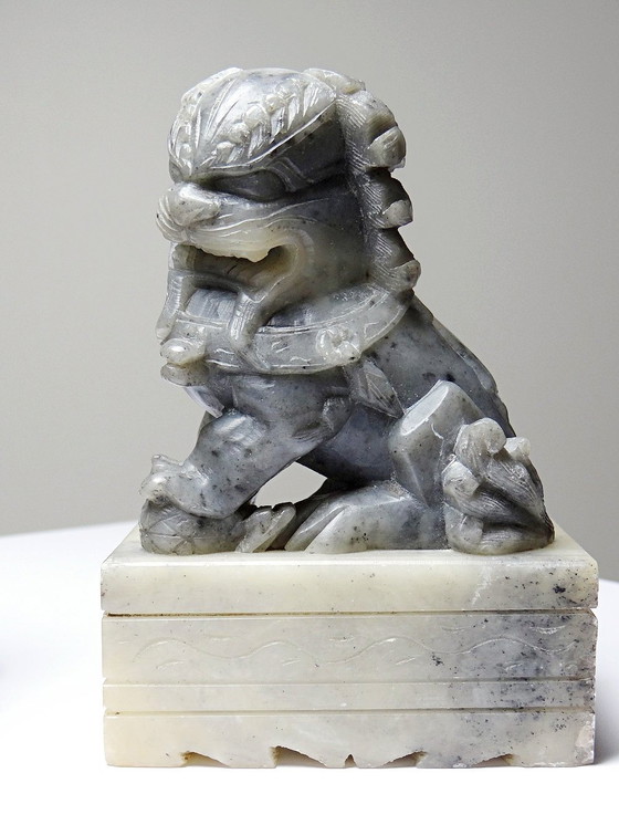 Image 1 of Pair of small Dogs/Lions Foo carved soapstone vintages