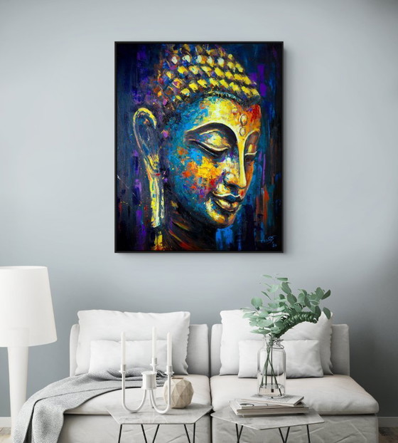 Image 1 of Unique hand-painted Buddha painting "Soul Echo" – Seksak Jaichumchen – 100 × 120 cm