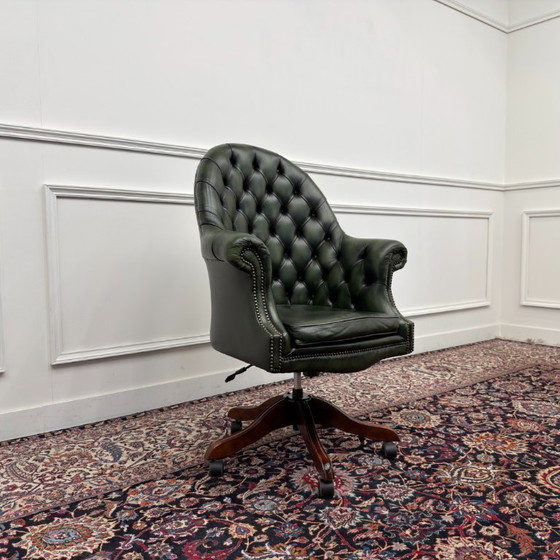 Sedia da Direttore Chesterfield Classica Inglese Verde – Sedie da ufficio, Leather, Metal (photo 7 of 7)